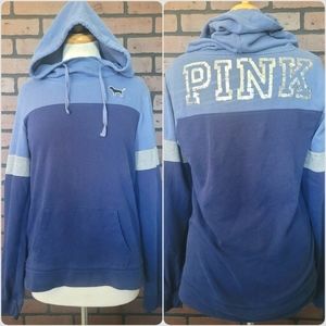 Victoria's Secret PINK Blue Bling Pullover Hoodie Size Small